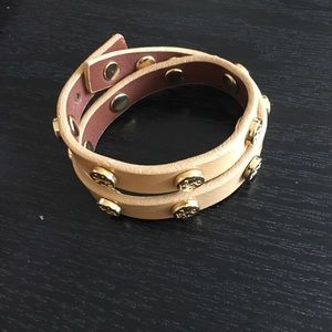 Tory Burch Double Wrap Gold Stud Logo Bracelet